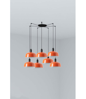 Tatawin Medium Cluster Pendant Ceiling Light Satin Black Gloss Reddish Orange 7x E27-1