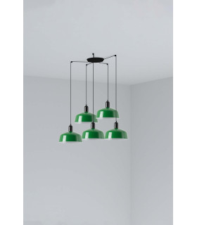 Tatawin Medium Cluster Pendant Ceiling Light Satin Black Gloss Green 5x E27-1