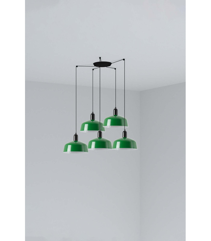 Tatawin Medium Cluster Pendant Ceiling Light Satin Black Gloss Green 5x E27-1