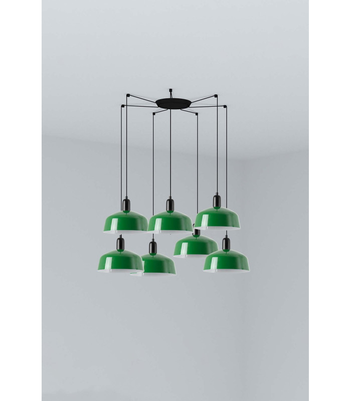 Tatawin Medium Cluster Pendant Ceiling Light Satin Black Gloss Green 7x E27-1