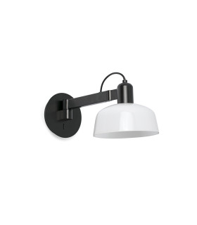 Tatawin Arm Dome Wall Lamp Black Gloss White 1x E27-1