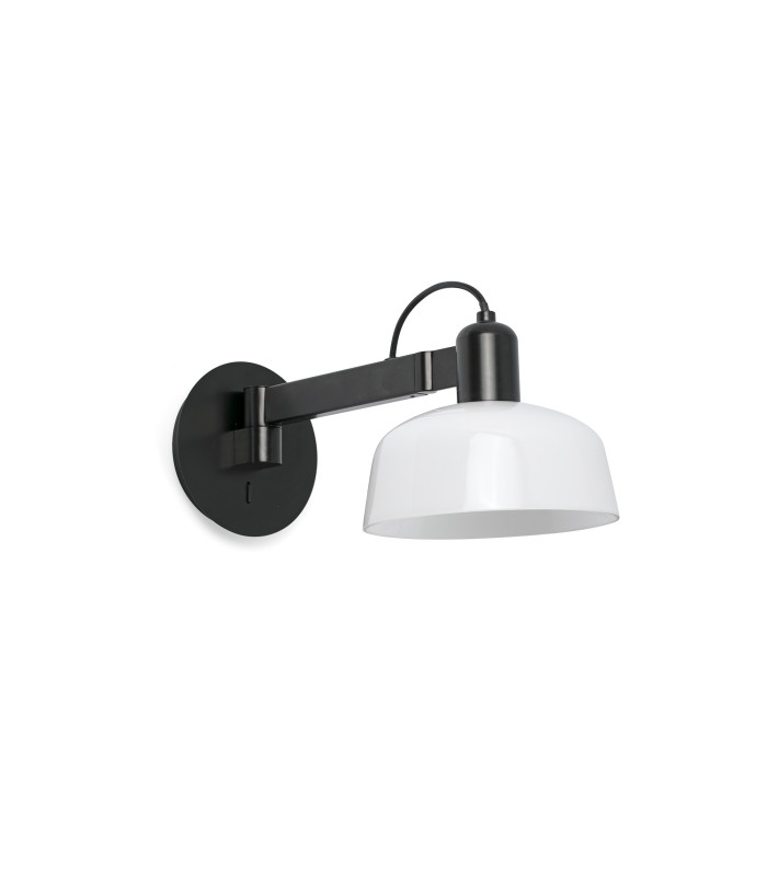 Tatawin Arm Dome Wall Lamp Black Gloss White 1x E27-1