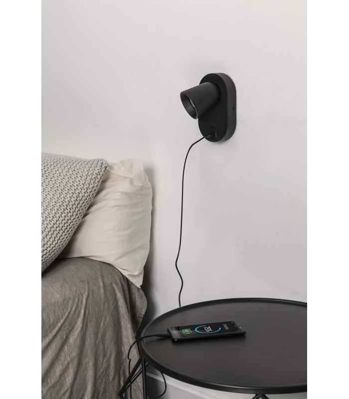 Corb USB C Reading Wall Light Matt Black 1x-2
