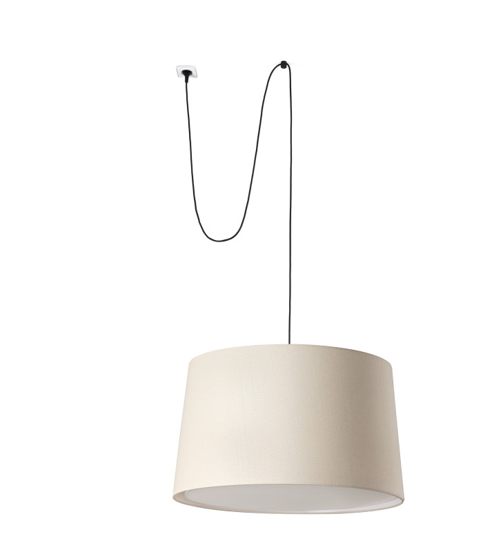 Windsor Cylindrical Pendant Ceiling Light Black Linen with Clip 3x E27-1