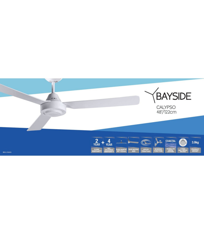 Bayside Calypso AC 122cm Ceiling Fan White Wall Control-4