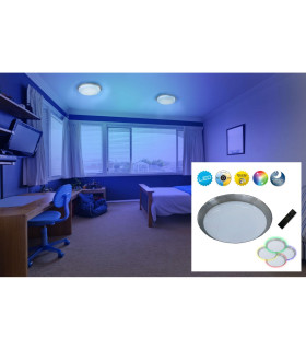 Triest Dimmable LED CCT Flush Ceiling Light Silver 2700-6000K Remote Control-2