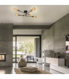 Modo Multi Arm Semi Flush Ceiling Lamp Black 6xE27-2