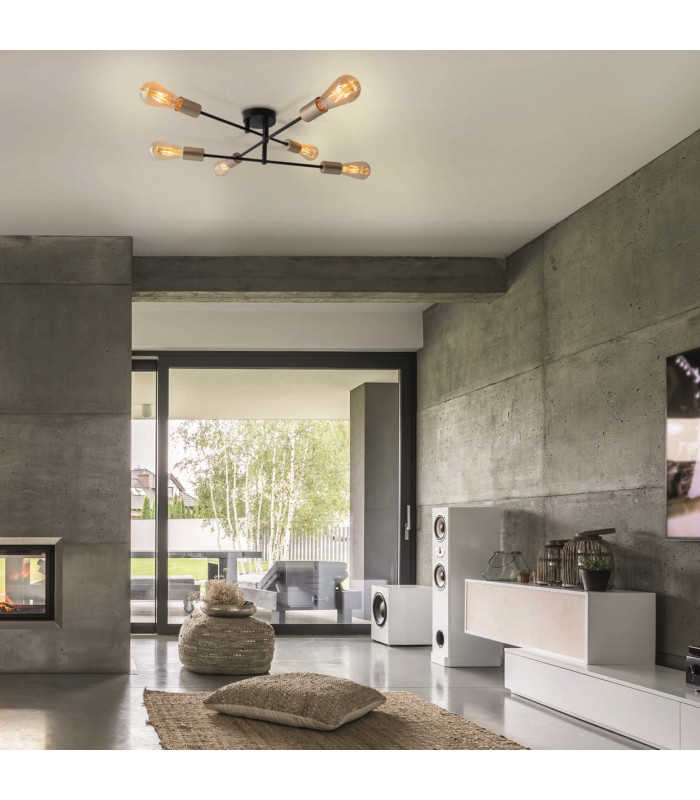 Modo Multi Arm Semi Flush Ceiling Lamp Black 6xE27-2