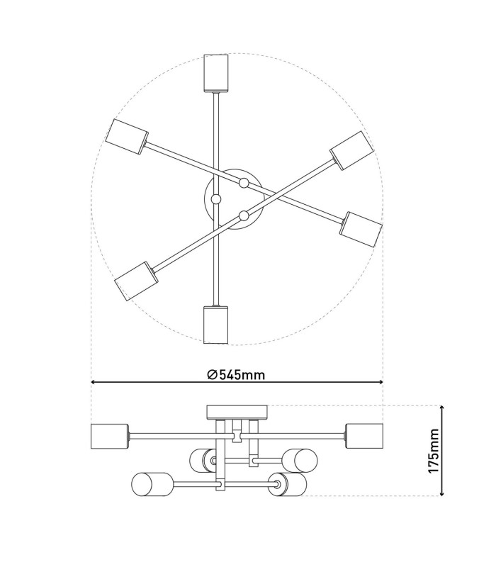 Modo Multi Arm Semi Flush Ceiling Lamp Black 6xE27-3