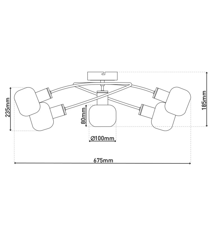 Fumoso Multi Arm Semi Flush Ceiling Lamp Black 5xE14-4