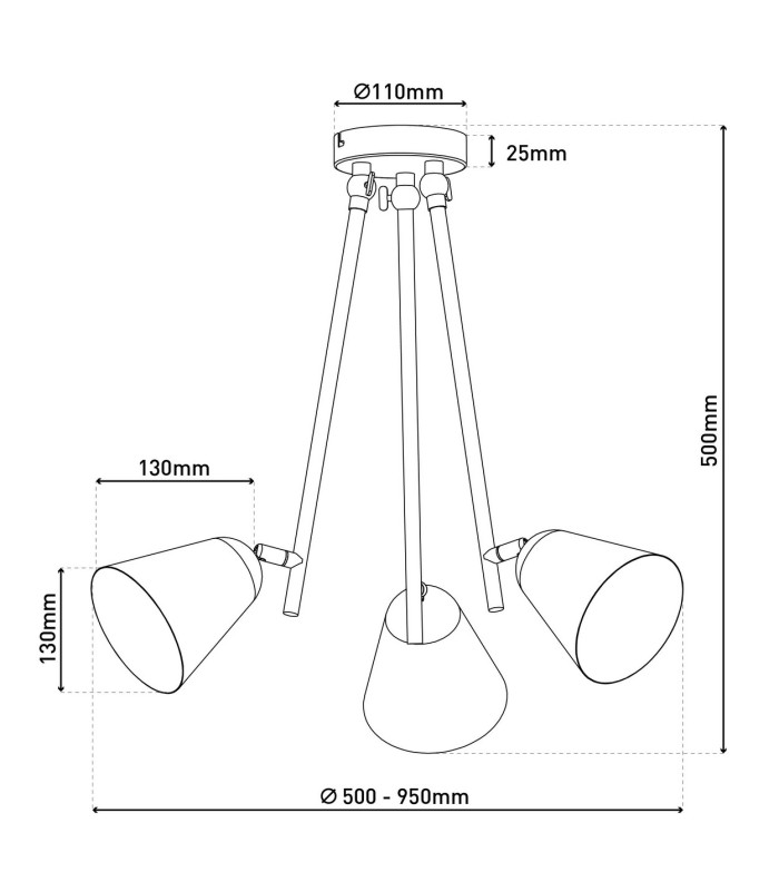 Triton Multi Arm Semi Flush Ceiling Lamp Black 3xE27-5