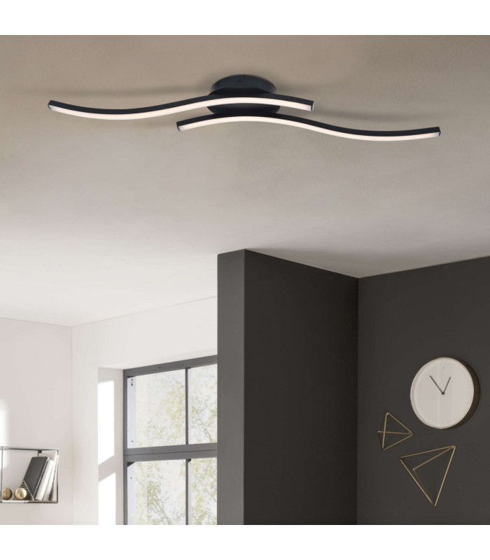 Onda 65cm Integrated LED Semi Flush Ceiling Light Black 3100K-2