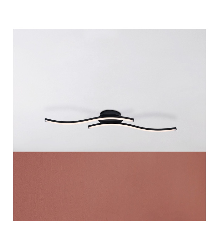 Onda 65cm Integrated LED Semi Flush Ceiling Light Black 3100K-4