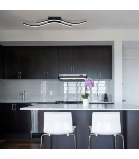 Onda 96cm Integrated LED Semi Flush Ceiling Light Black 3000K-2