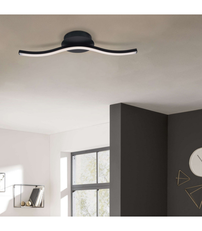 Onda 45cm Integrated LED Semi Flush Ceiling Light Black 3000K-2