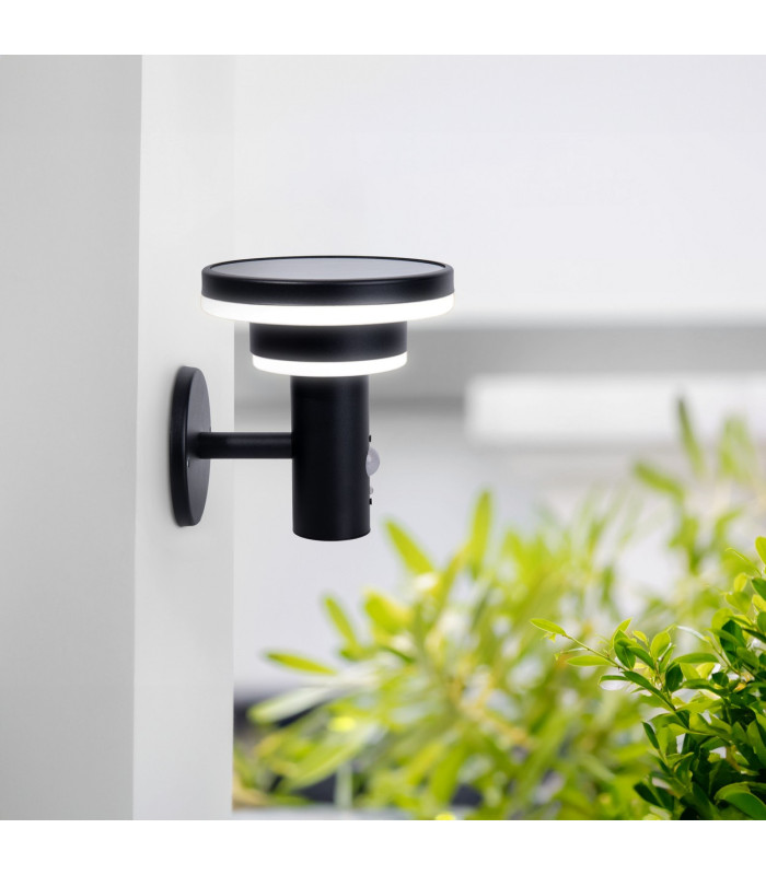 Nora Dimmable LED Solar Outdoor Motion Sensor Wall Lamp Black PIR + Dusk to Dawn Sensor 3000K IP44-4