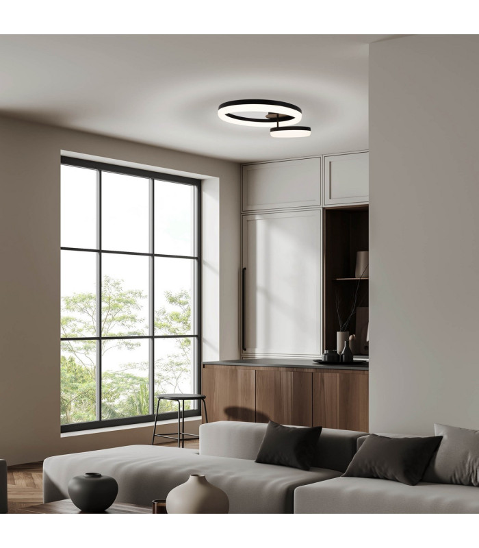 Circulo Dimmable LED Twin Ring Flush Ceiling Light Black 2900K-2