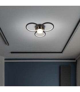 Cimo Dimmable LED Triple Ring Flush Ceiling Light Black 3000K-2