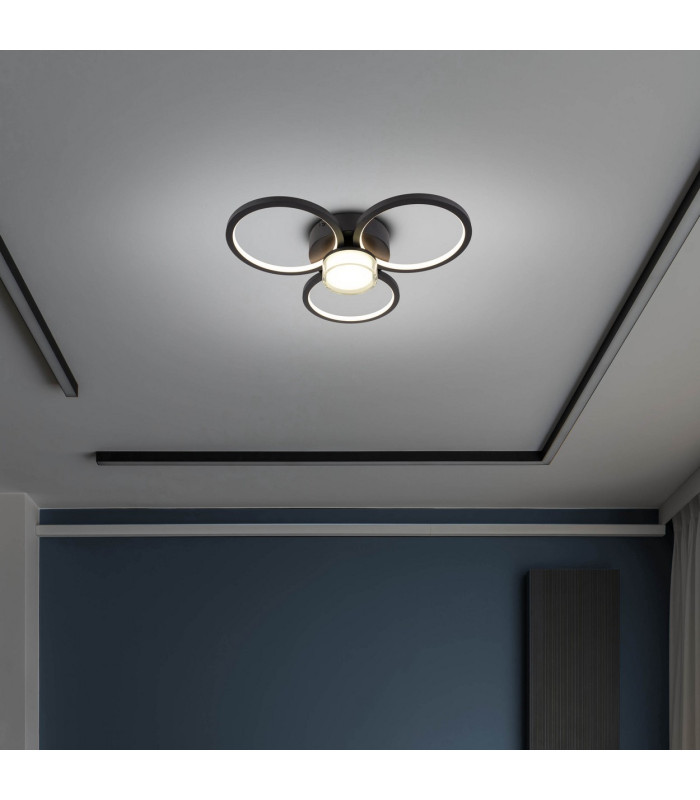 Cimo Dimmable LED Triple Ring Flush Ceiling Light Black 3000K-2