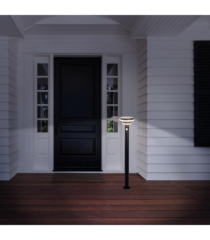 Nora LED 86cm Solar Outdoor Bollard Black PIR + Dusk to Dawn Sensor 3000K IP44-2