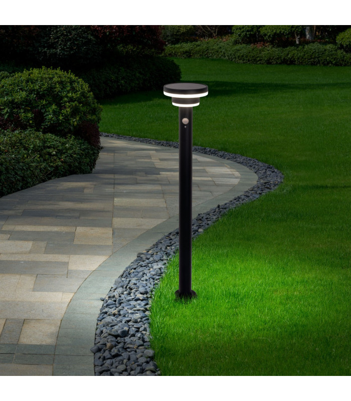 Nora LED 86cm Solar Outdoor Bollard Black PIR + Dusk to Dawn Sensor 3000K IP44-3