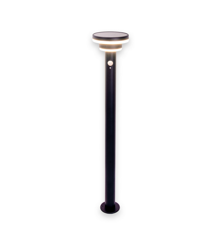 Nora LED 86cm Solar Outdoor Bollard Black PIR + Dusk to Dawn Sensor 3000K IP44-5