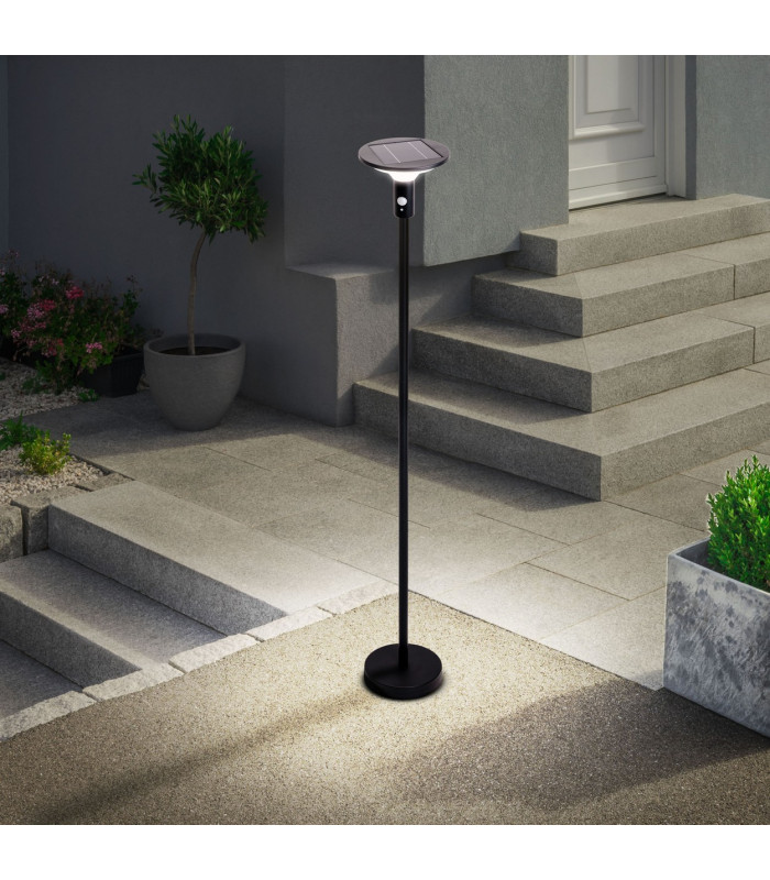Nora Dimmable LED 139cm Solar Outdoor Bollard Black PIR + Dusk to Dawn Sensor 3000K IP44-3