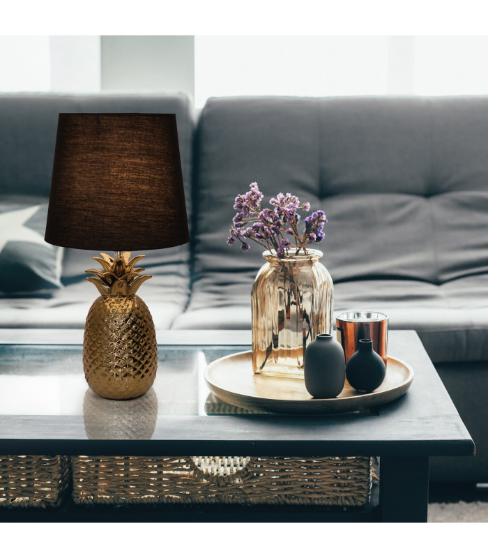 Ananas Table Lamp with Round Tapered Shade Gold-2