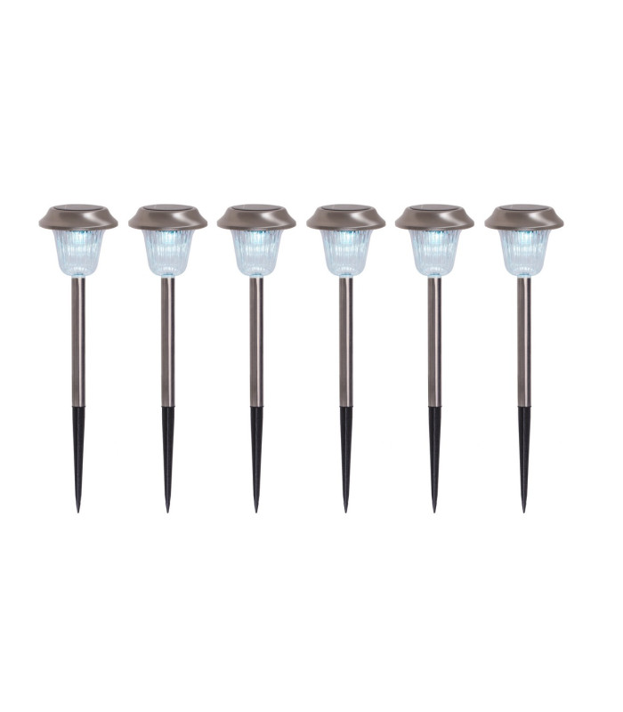 Gustav Set of 6 Solar Outdoor Spike Silver Dawn to Dusk Sensor 9700K IP44-1