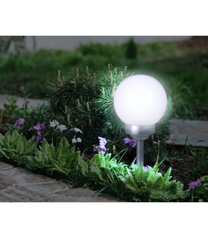 Ball LED 15cm Solar Outdoor Spike White Dawn to Dusk Sensor 9000-10000K IP44-3