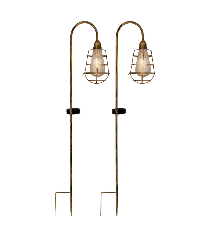Gitti Set of 2 LED Solar Outdoor Spike Old Brass Dawn to Dusk Sensor 3000K IP44-1