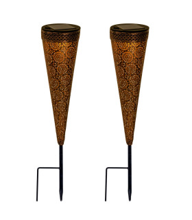 Paula Set of 2 LED Solar Outdoor Spike Brown Dawn to Dusk Sensor 2800-3200K IP44-1