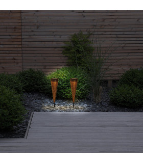 Paula Set of 2 LED Solar Outdoor Spike Brown Dawn to Dusk Sensor 2800-3200K IP44-2