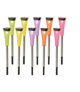 Multi Set of 10 LED Solar Outdoor Spike Multi Colour Dawn to Dusk Sensor 5500K IP44-1