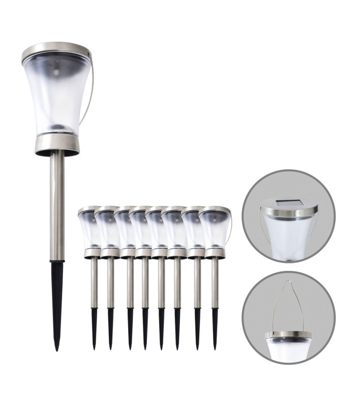 Veronica Set of 8 LED Solar Outdoor Spike Steel-Blank Dawn to Dusk Sensor IP44-1