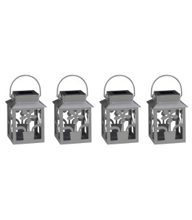 Laterne Set of 4 LED Solar Outdoor Lighting Silver