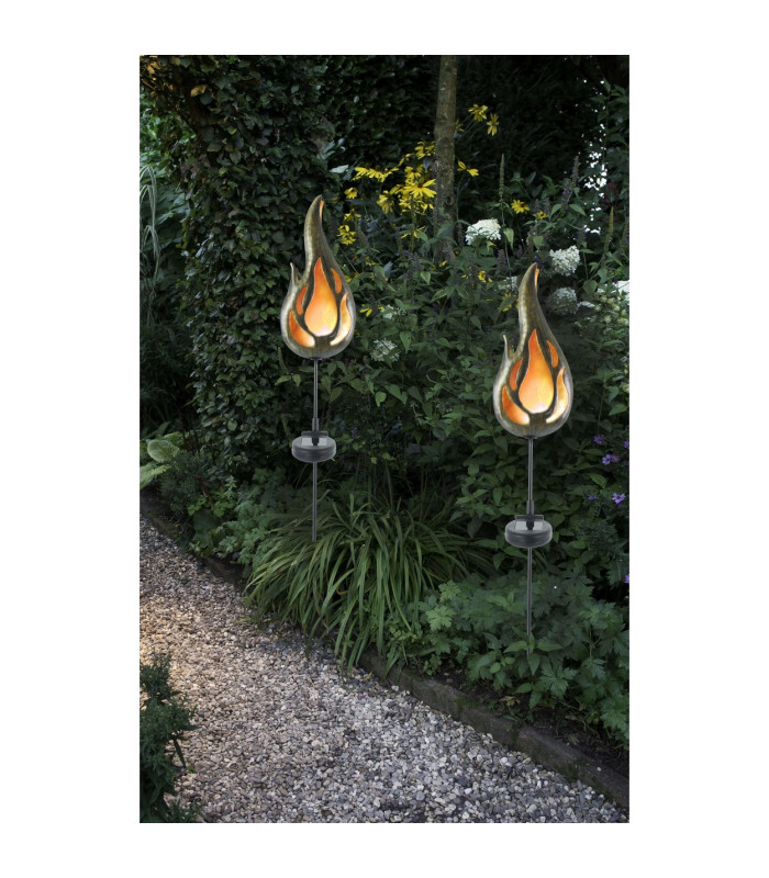 Flamme LED Solar Outdoor Spike Bronze Dawn to Dusk Sensor IP44-3