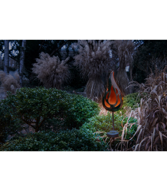 Flamme LED Solar Outdoor Spike Bronze Dawn to Dusk Sensor IP44-5