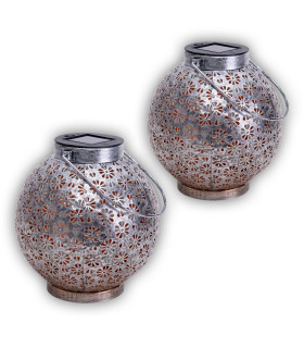 Blumenmuster Set of 2 Solar Outdoor Lighting Silver Dawn to Dusk Sensor 3500K IP44-1