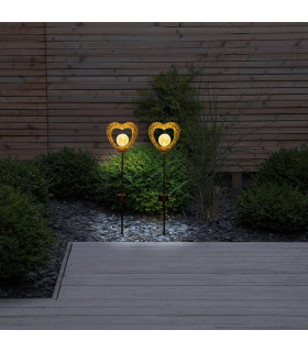Herz Set of 2 LED Solar Outdoor Lighting Black Dawn to Dusk Sensor 3000K IP44-2