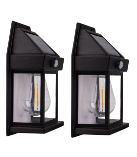 Mira Set of 2 LED Solar Outdoor Lighting Black PIR + Dusk to Dawn Sensor 3200K IP44-1
