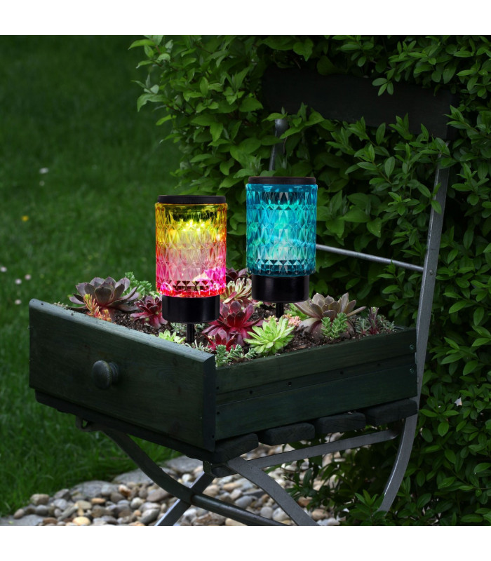 Mila Set of 2 LED Solar Outdoor Lighting Multi Colour Dawn to Dusk Sensor 2800-3200K IP44-4