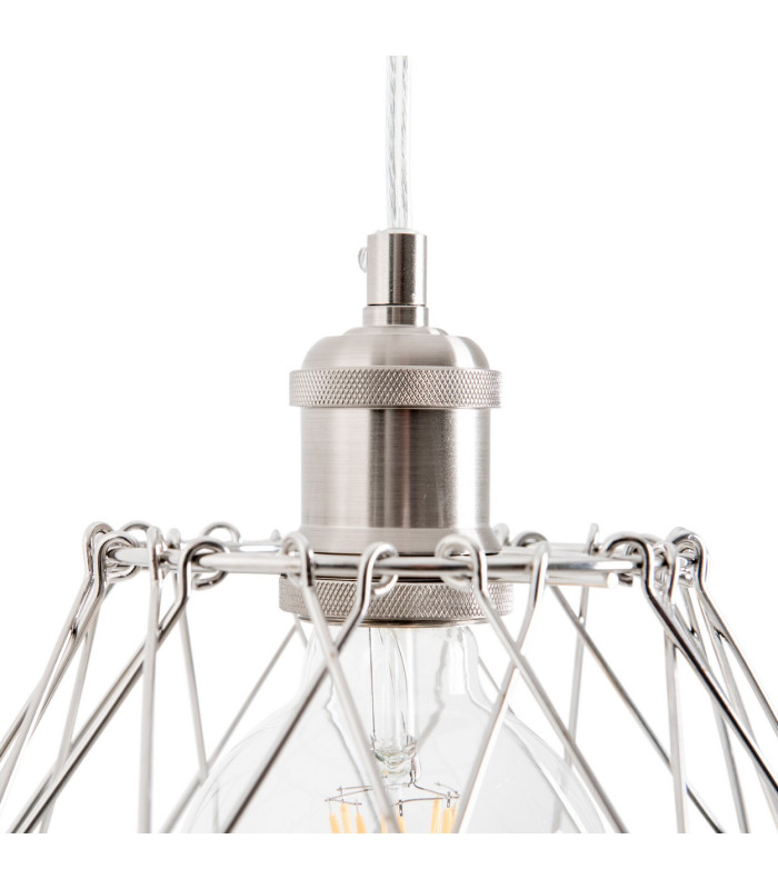 Fyn Wire Frame Pendant Ceiling Light Silver 1xE27-6