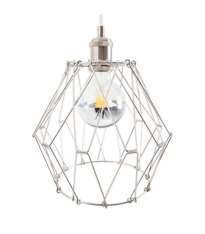 Fyn Wire Frame Pendant Ceiling Light Silver 1xE27-8
