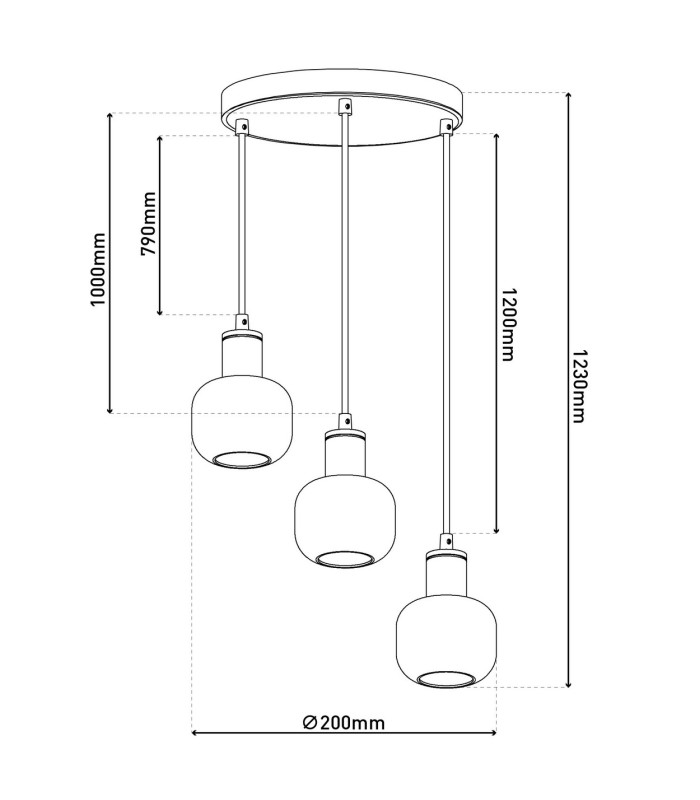 Fumoso Cluster Pendant Ceiling Light Black 3xE14-6