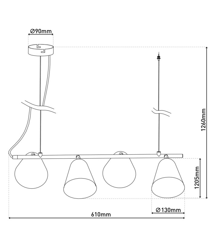 Triton Bar Pendant Ceiling Light Black 4xE27-4