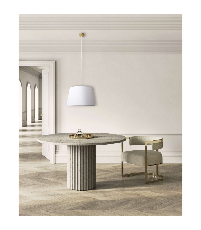 Bologna Cylindrical Pendant Ceiling Light Beige 1xE27 Brass Rose-2