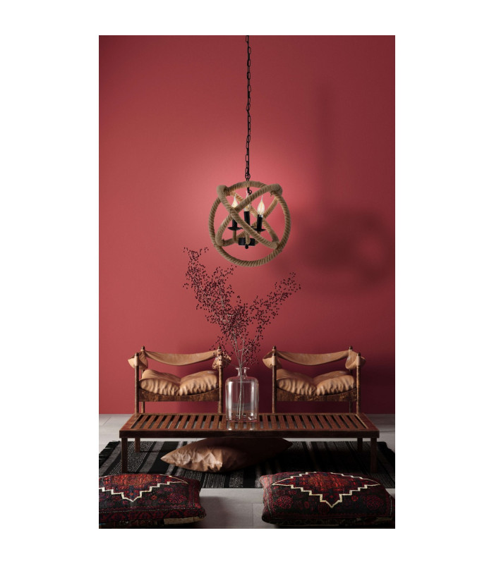 Regia Wire Frame Pendant Ceiling Light Beige 3xE14-3
