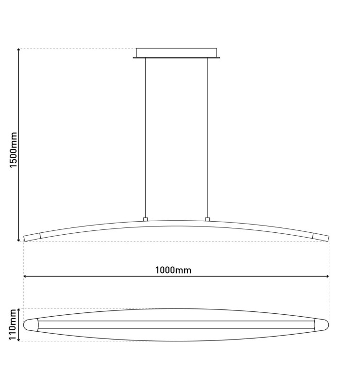 Bow Dimmable LED Bar Pendant Ceiling Light Chrome 3000K-2