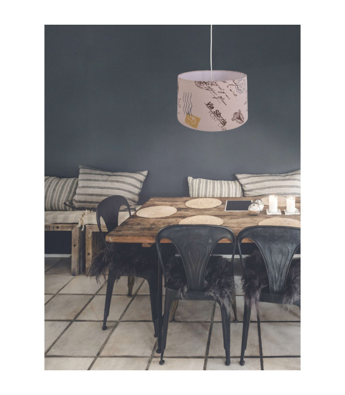 Print Cylindrical Pendant Ceiling Light Brown-2